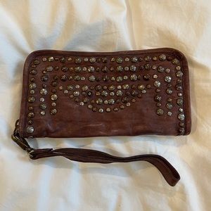 Brown studded wallet clutch